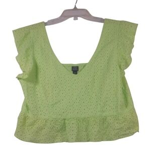 Wild Fable Lime Green Eyelet Ruffle Sleeve Smocked Peplum Crop Top Large